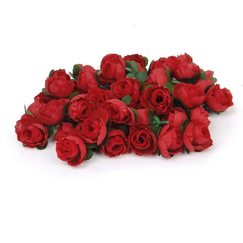 EBTOYS 50pcs Artificial Roses Flower Heads Artificial Flowers Heads Wedding Party Decor 3cm - Red - Image 1